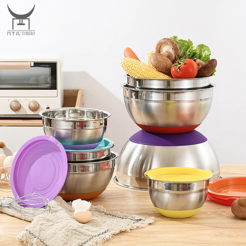 

Kitchen Multifunctional Meal Prep Bowl Large Capacity Non-Slip Mixing Bowl Stainless Steel Salad Bowl Set with Airtight Lids