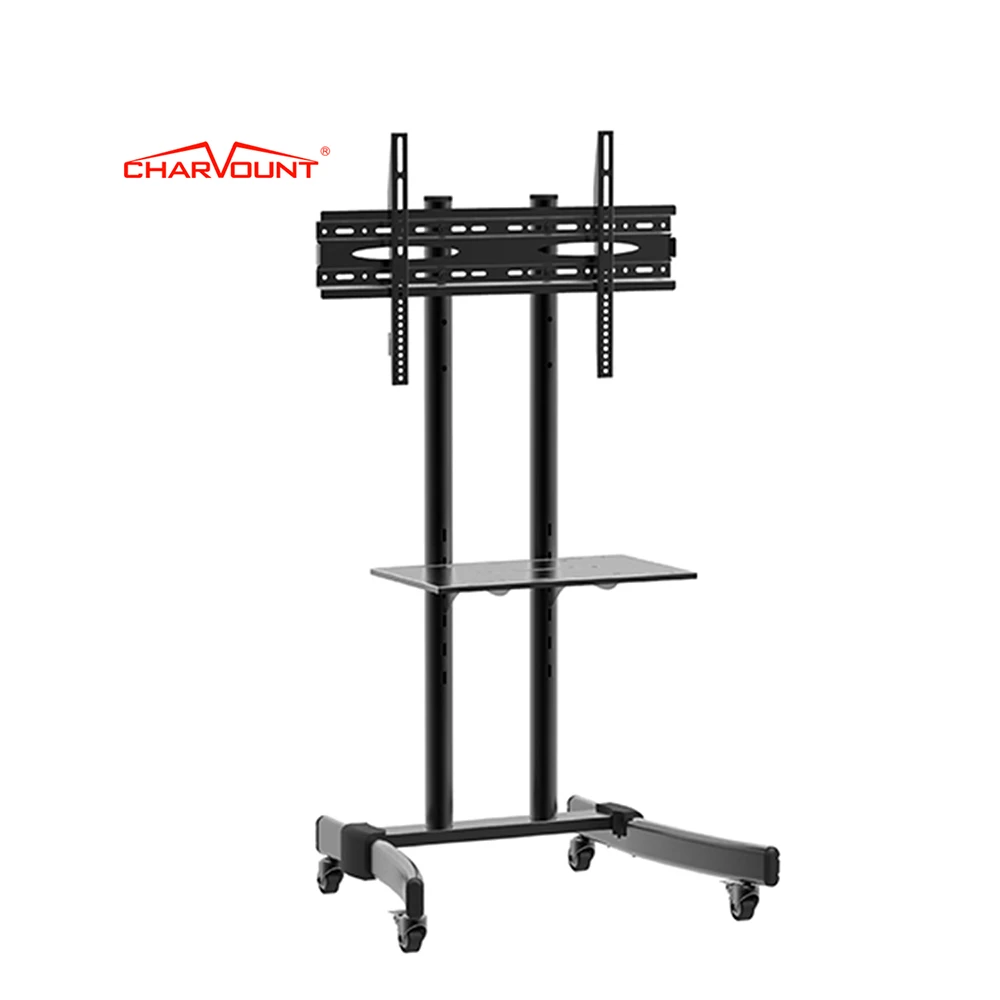 

Charmount Height Adjustable Mobile TV Stand 32-70 inch Floor TV Cart with Shelf and Wheels Chariot Mobile TV Stand on Wheels