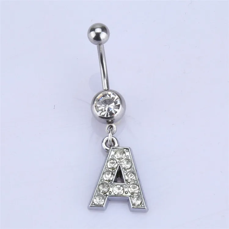 

Rhinestone Crystal Alphabet Initial Belly Rings Body Piercing Jewelry Button Letter Belly Ring