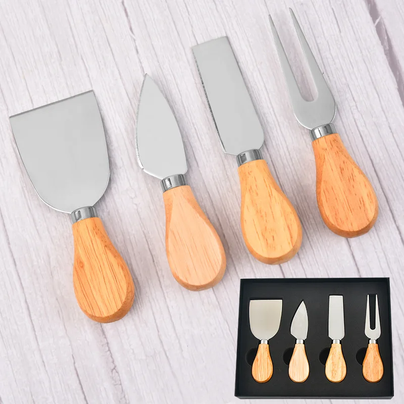 

Gift Box 4pcs/set Wood Handle Cheese Sets Cutting Slicer Cooking Tools Cheese Knife Sets, Silver