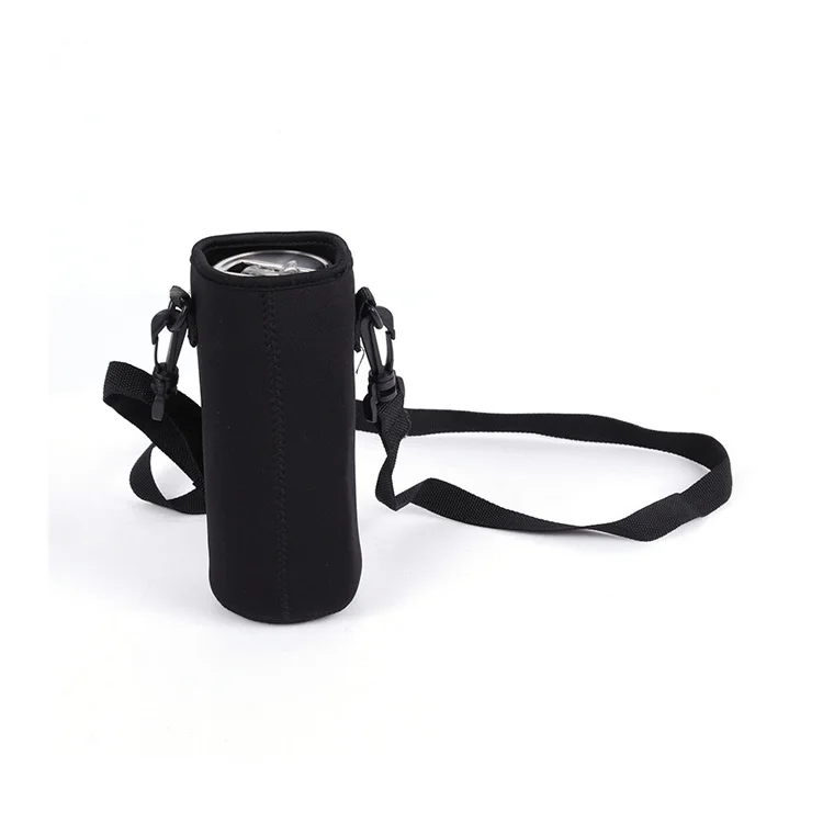 

Neoprene water bottle sleeve pure color insulated carrier bottle bag with shoulder strap, Black