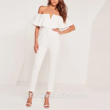 all white off the shoulder jumpsuit