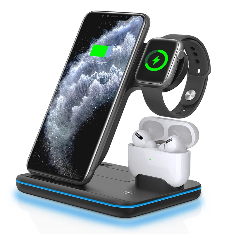 

Trending Products QI Desk Wireless Stand Fast Charger 15 W Holder For iPhone 3 in 1 Wireless Charger