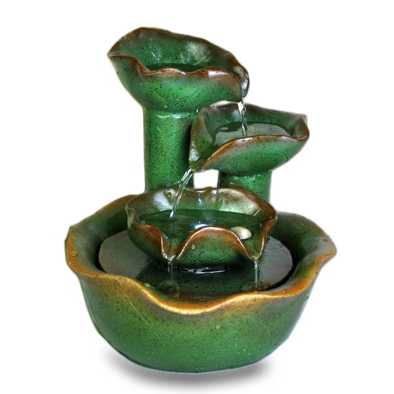 Polyresin Water Fountain Tabletop Lotus Leaf Indoor Mini Waterfall