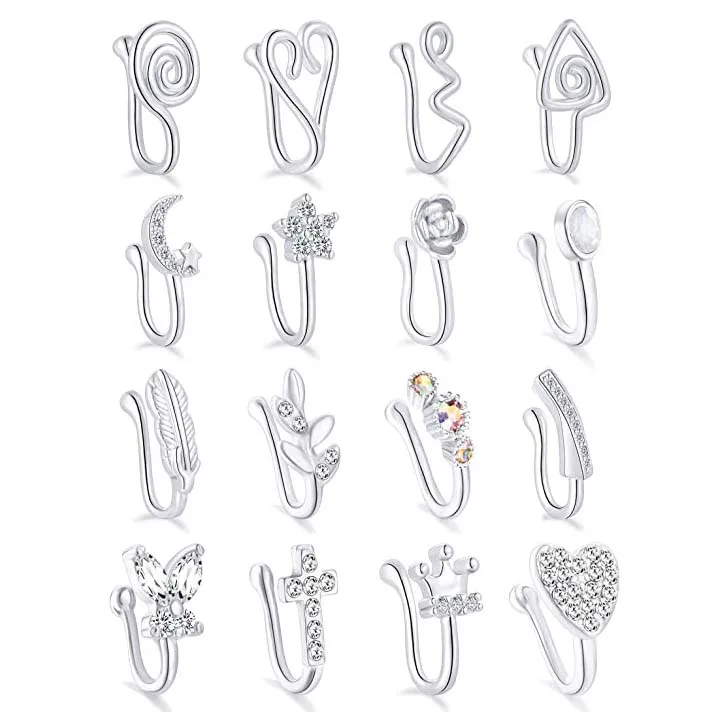 

Hypoallergenic Adjustable Fake Nose Rings Irregular Shiny Inlaid CZ Clip on Cartilage Tragus Faux Nose Cuff Non Piercing Jewelry