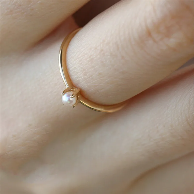 

New Simple Fresh Water Pearl Rings 14K Gold Engagement Pearl Ring for Women