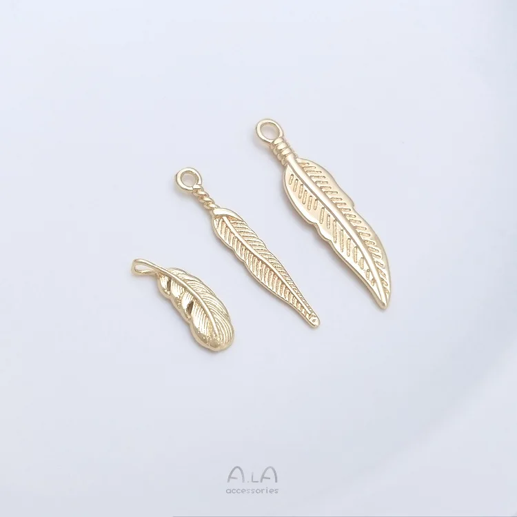 

14k Gold Plated Strong Color Retention Handmade Diy Jewelry Accessories Feather Leaf Shape Pendant