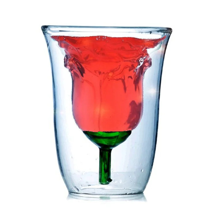 

Rose - shaped glassware custom-made fancy double-walled glass cocktail glass, Clear