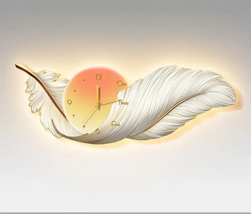 70x29cm LED With Light Clock Feather Light Luxury High End Opposite Door Porch Decorative Painting Corridor Hanging Picture