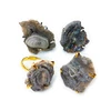Natural Raw Geode Rainbow Adjustable Freeform Ring Gemstone Prong Setting Rings Slice Druzy Make up Jewelry Supplies