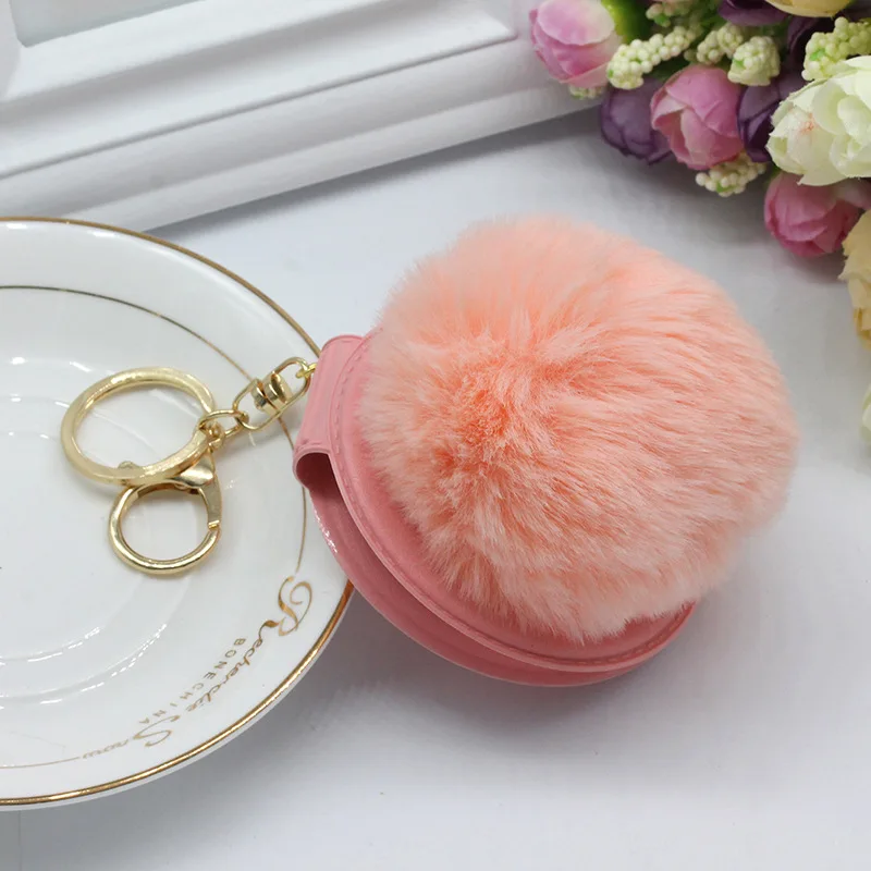 

Rex rabbit fur ball Portable makeup touch-up Folding double-sided small mirrors Keychain bag pendant all-match vanity mirror