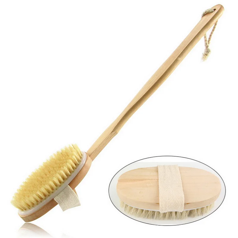 

Shower Brush Bath Scrubber With Long Wooden Handle For Wash Brushing Exfoliating Cellulite Foot Scrub