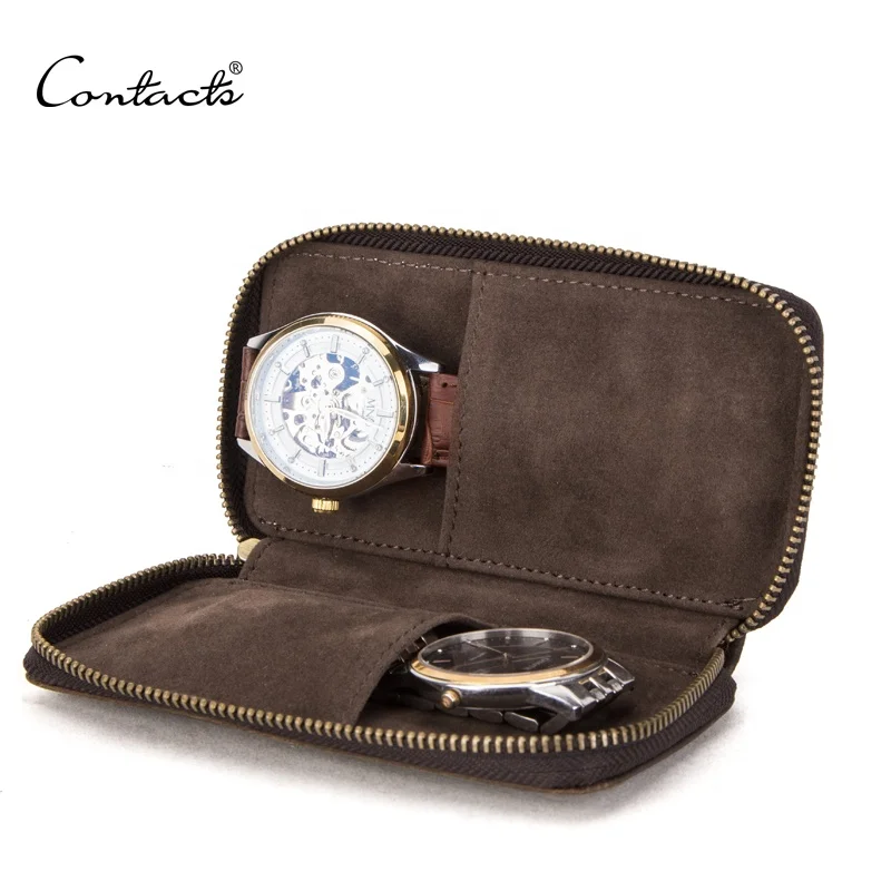 

Contact's coffee color leather watch case can hold two watches zipper coin changes pocket in wholesale price, Coffee or customized