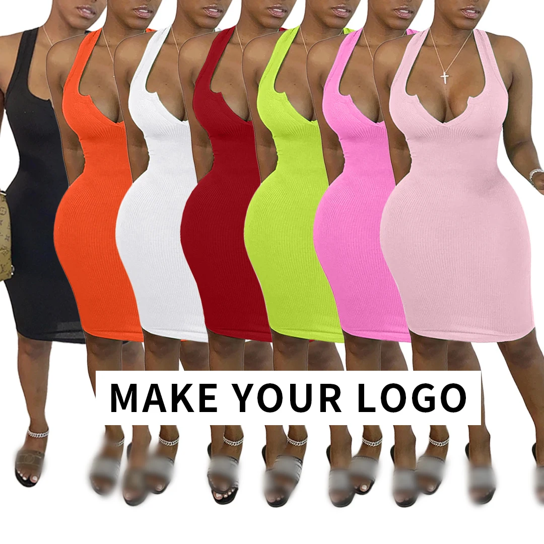 

Hot Sale Sexy Plus Size Strap V Neck Skinny Stretchy Solid Color Summer bodycon dress Casual Women Short Dresses