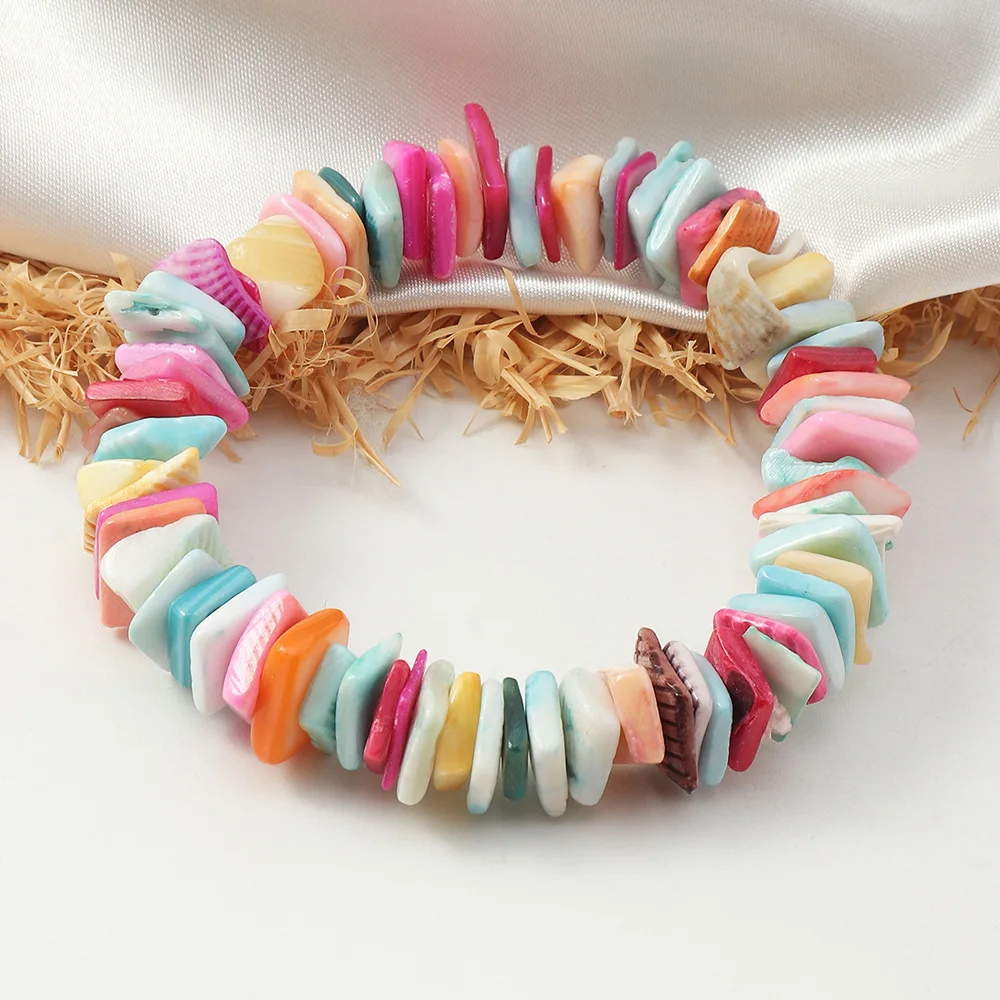 

Bohemian Beach Hawaii Style Personality Hand Wear Irregular  Adjustable Colorful Broken Shell Bracelet, Multi