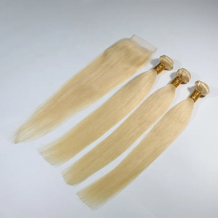 

Highknight Straight #613 Color Blonde Virgin Hair Bundles With Closure Human Hair Piece Cuticle Aligned Brazilian Bundles