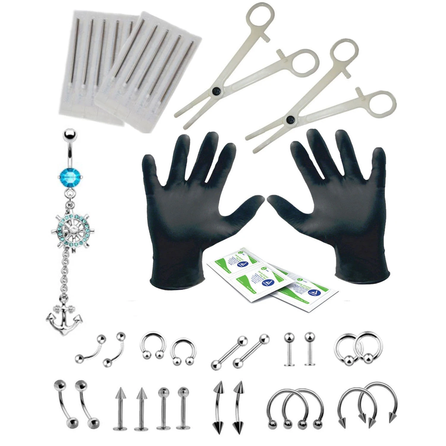 

Professional Piercing Kit Stainless Steel 14G Rudder Belly Button Ring Navel Ring Body Piercing Tool Set
