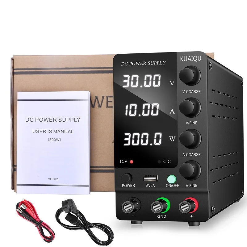 

KUAIQU SPS-C3010 Black 30V 10A Lab DC Switch Power Supply Adjustable Variable Regulator Power Supply for Phone Repair Charge
