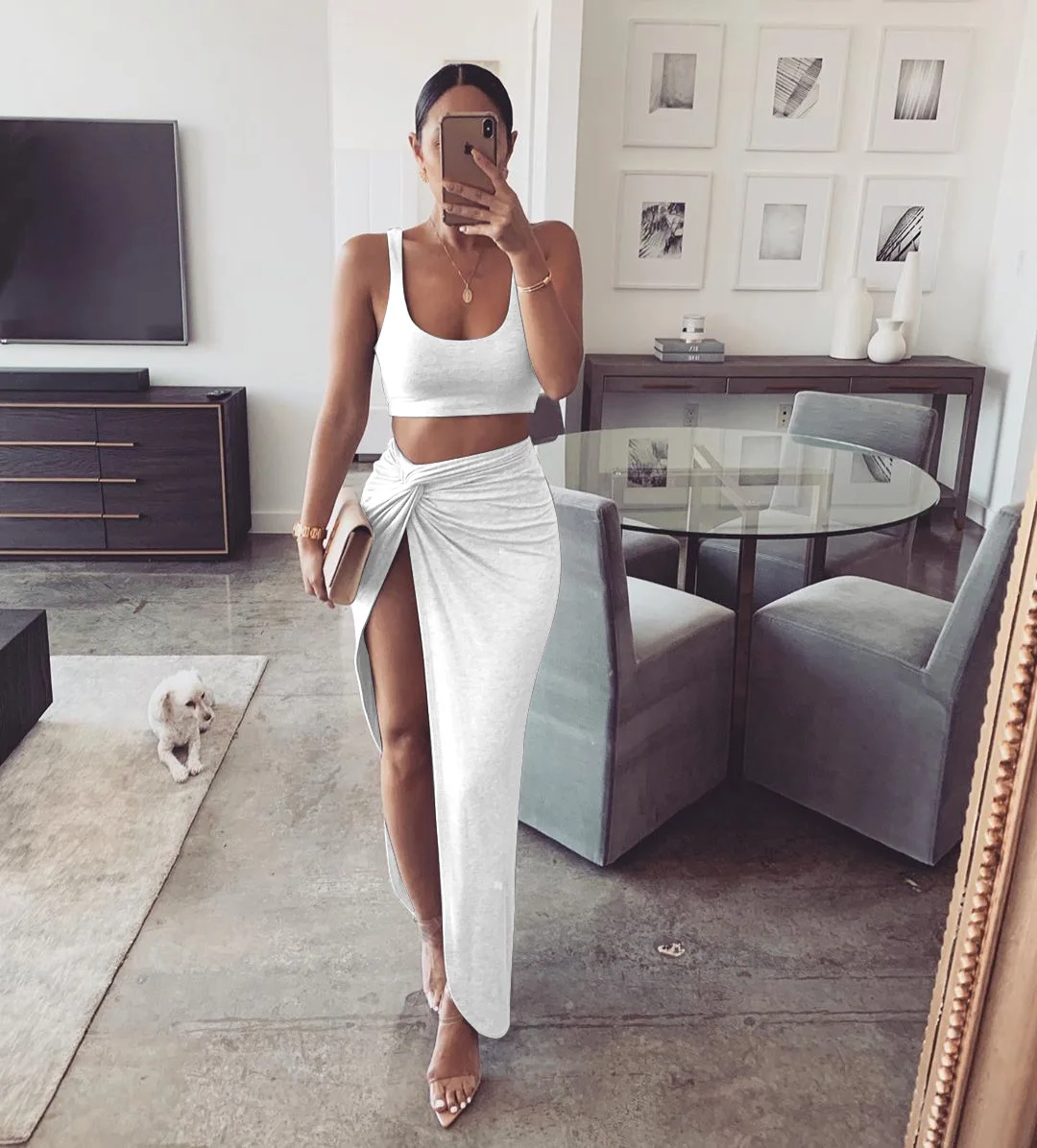 

New women's fashion sexy pleated cutout two-piece dresses