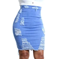

2019 wholesale fashionable ripped denim ladies jeans skirt women's high quality mini jeans pencil skirt