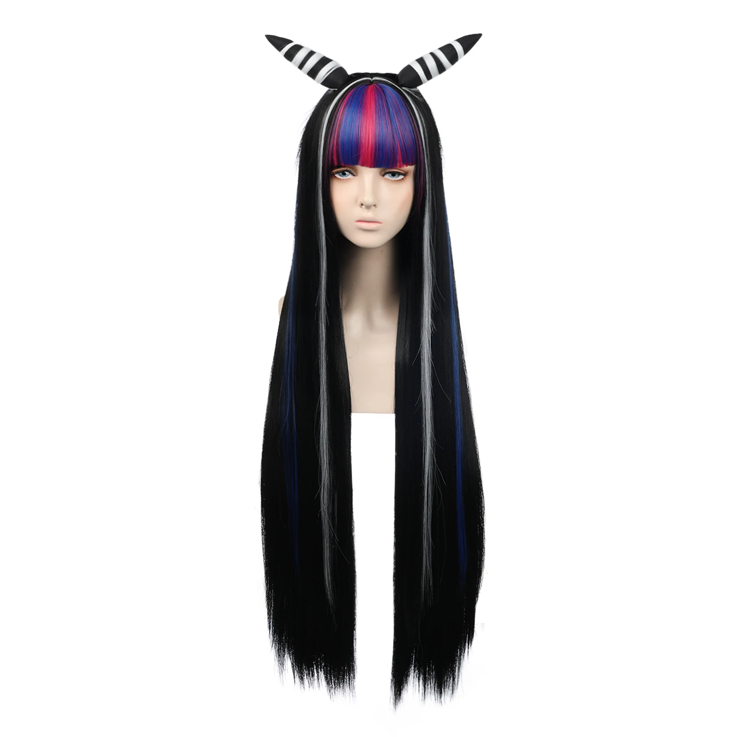 

Black and White Hair Long Bangs Synthetic Hair Anime Comic Exhibition Cosplay Hair COS Ombre Wigs With Horn