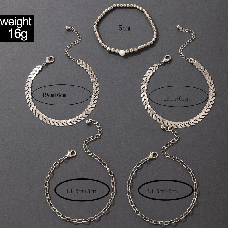 

Aug jewelryIns Women's combination 6-layer bracelet Simple fashion geometric airplane chain creative personality 5piece bracelet