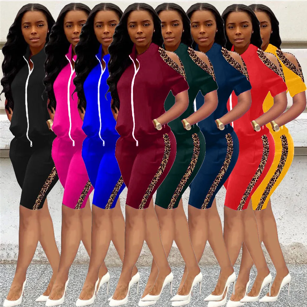 

L74 Trendy Clothing for Women Sexy Cold Shoulder Top Two Piece Tracksuit Matching Short Set
