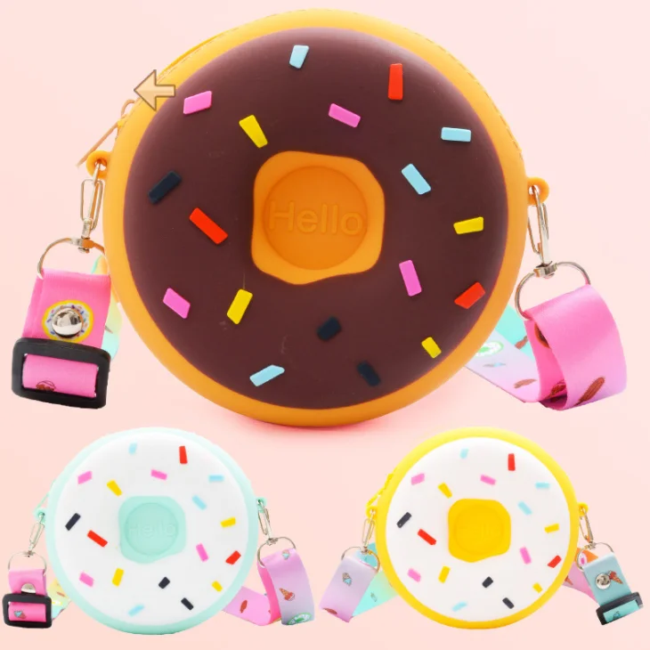 

Doughnut children's bag cute children's zero wallet versatile boys and girls' messenger bag silicone children's bag, 4 colors