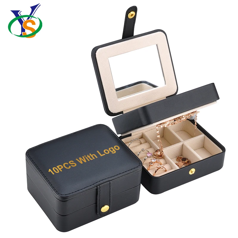 

Custom Logo Jewelery Storage Gift Case Pu Travel Jewelry Leather Box, Black
