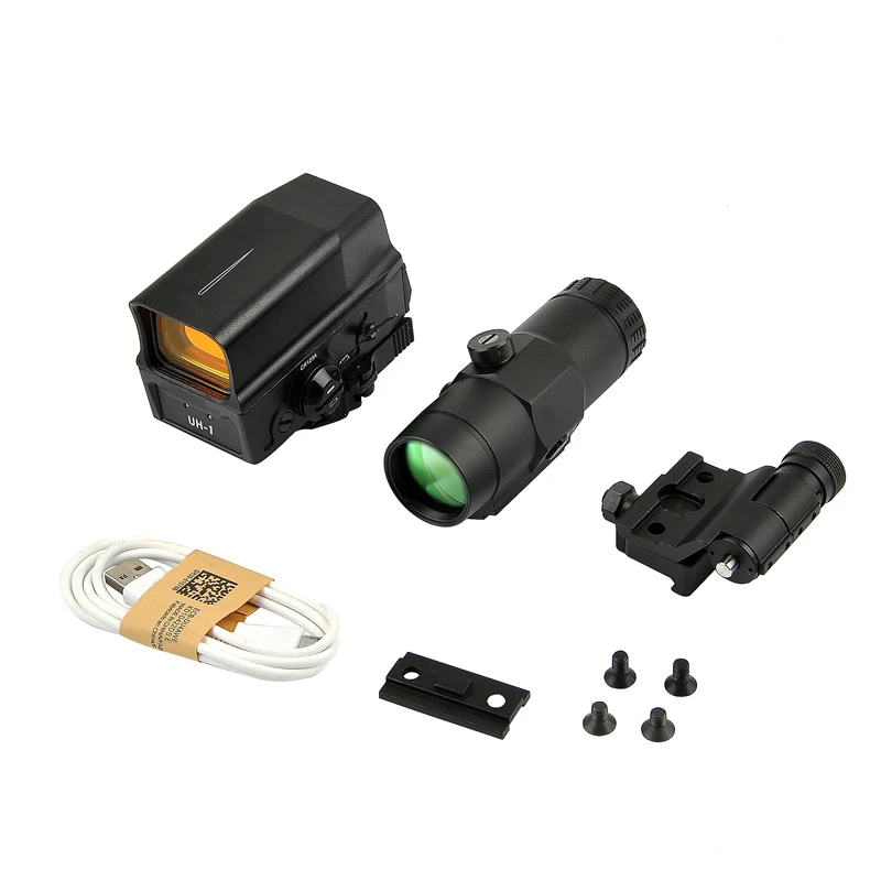 

UH1 Holographic Scope Red Dot Reflex Sight + VMX-3T 3X Optic Magnifier Scope For Hunting, As shown
