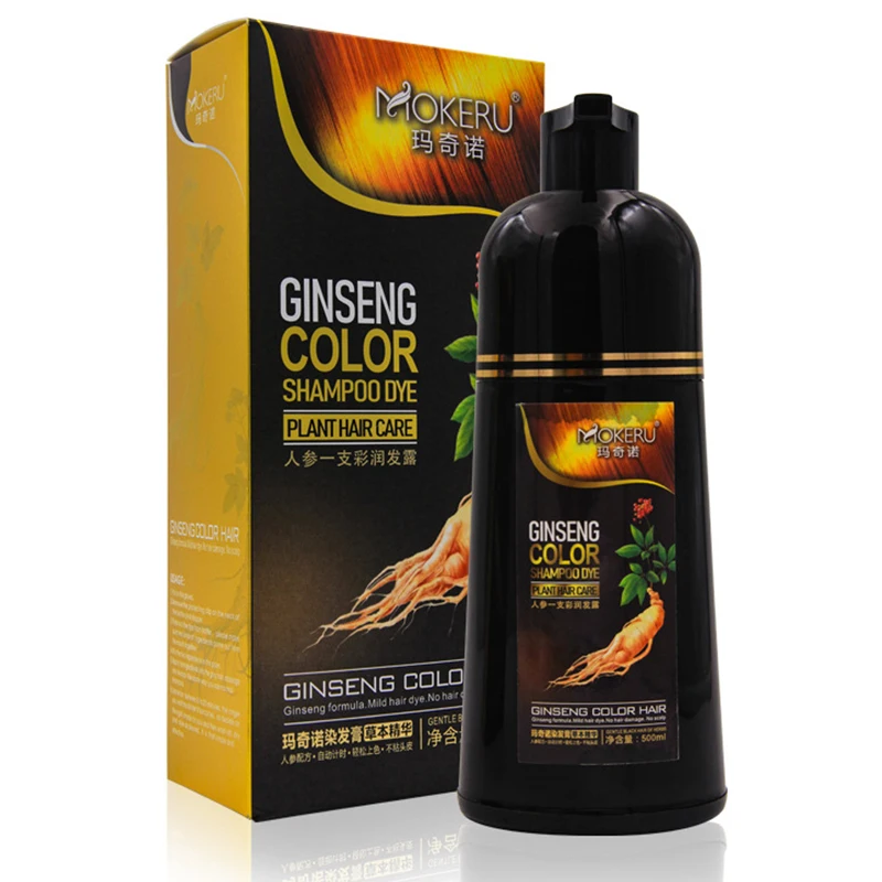 

MOQ 1pc Dropshipping Mokeru Organic Ginseng Natural Long Lasting Permanent Black Hair Dye Shampoo For Women Covering Gray Hair