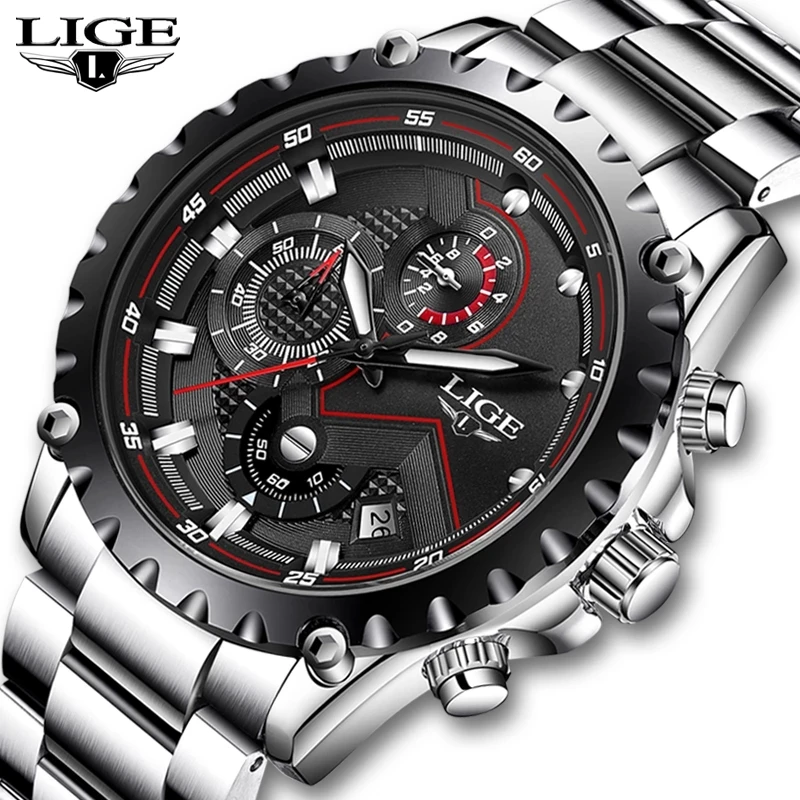 

LIGE 9821 Brand Men's Fashion Quartz Watches Sport Waterproof Watches Men Wrist Full Steel Military Clock Wrist watches Reloj