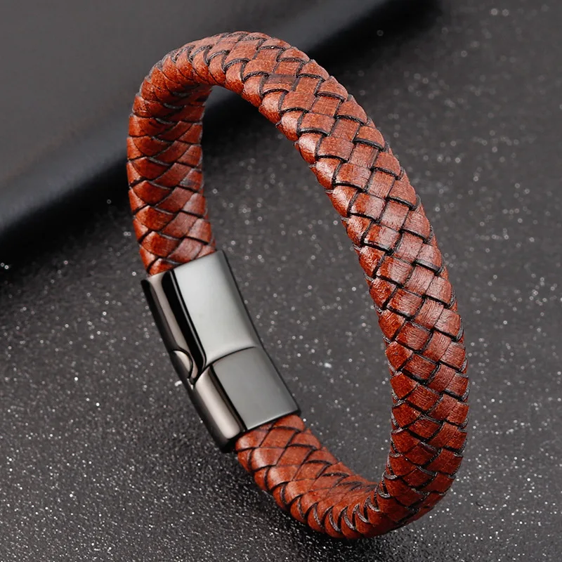 

Men Jewelry Simple Genuine Leather Brown Wrist Bracelet, Black/black brown