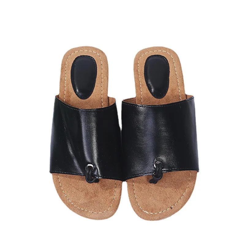 

New summer 2021 Europe station comfortable toe flip-flop leather upper half slippers wear fashion sandals simple flip tide, Picture