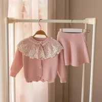

Hot selling children girl sweater & dress 2 pcs in autumn pure color wholesale