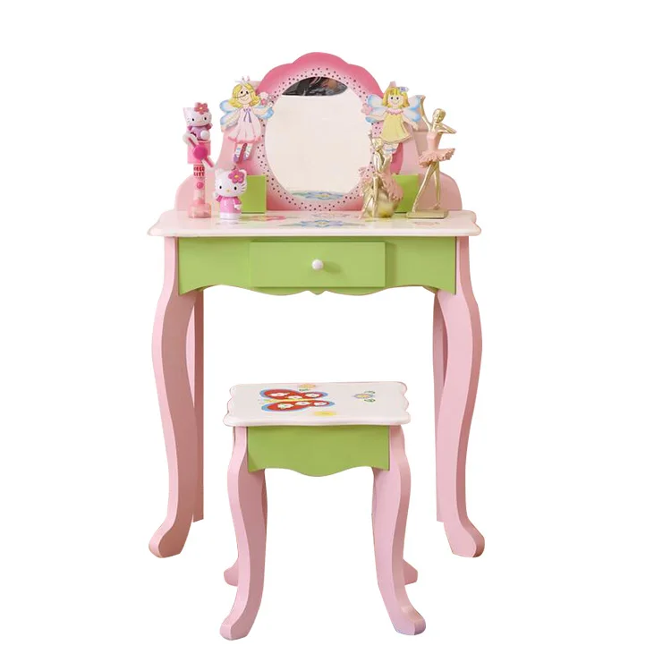 Dressing Table Toy Toddler Learning Toy Pretend Play Kids Vanity Makeup Toy Wooden Children Dressing Table