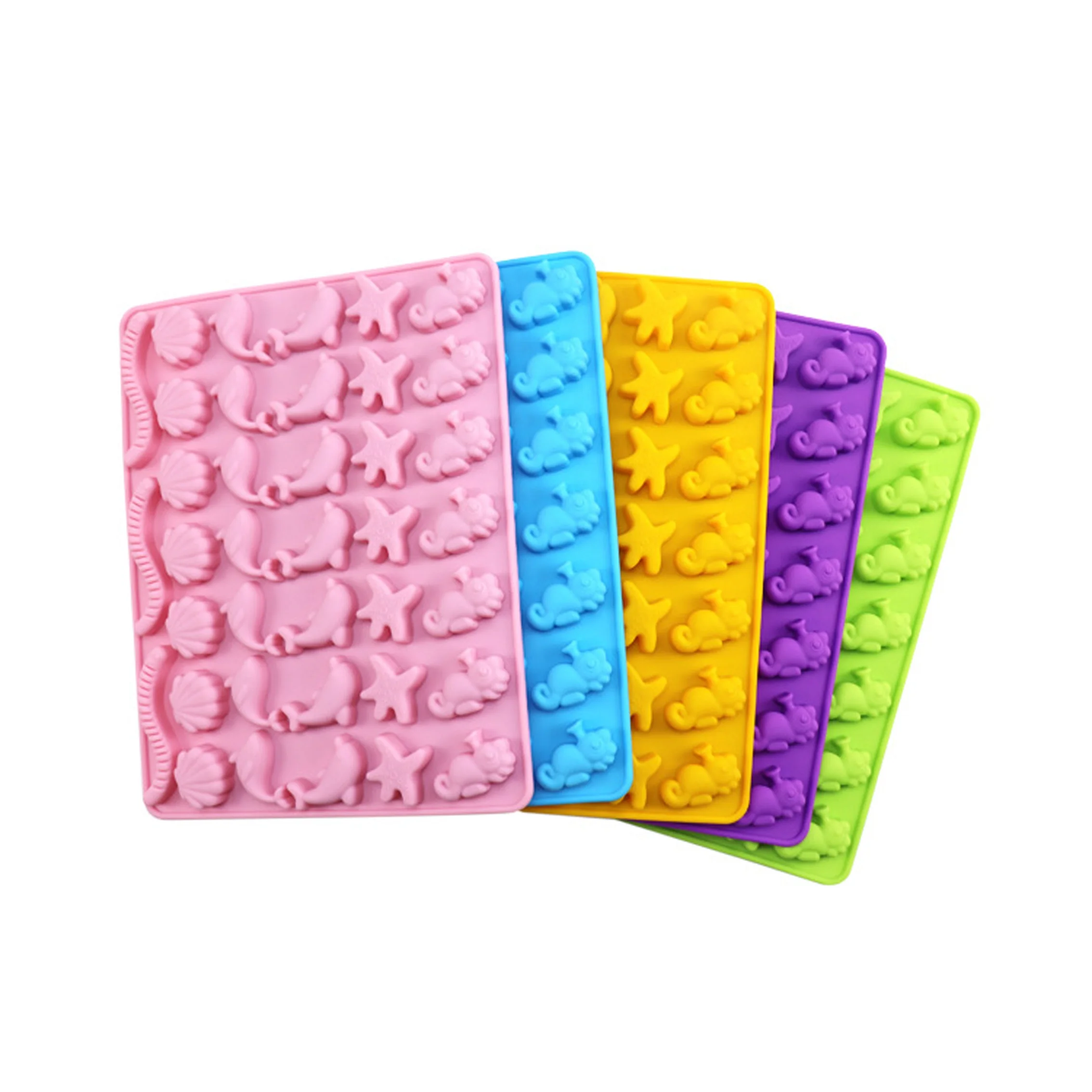 

2021 New Marine Fondant Silicone Mold Whale Seashell Starfish Seahorse Coral Dolphin Dinosaur Shape Silicone Mould, Purple,green,yellow,blue,pink