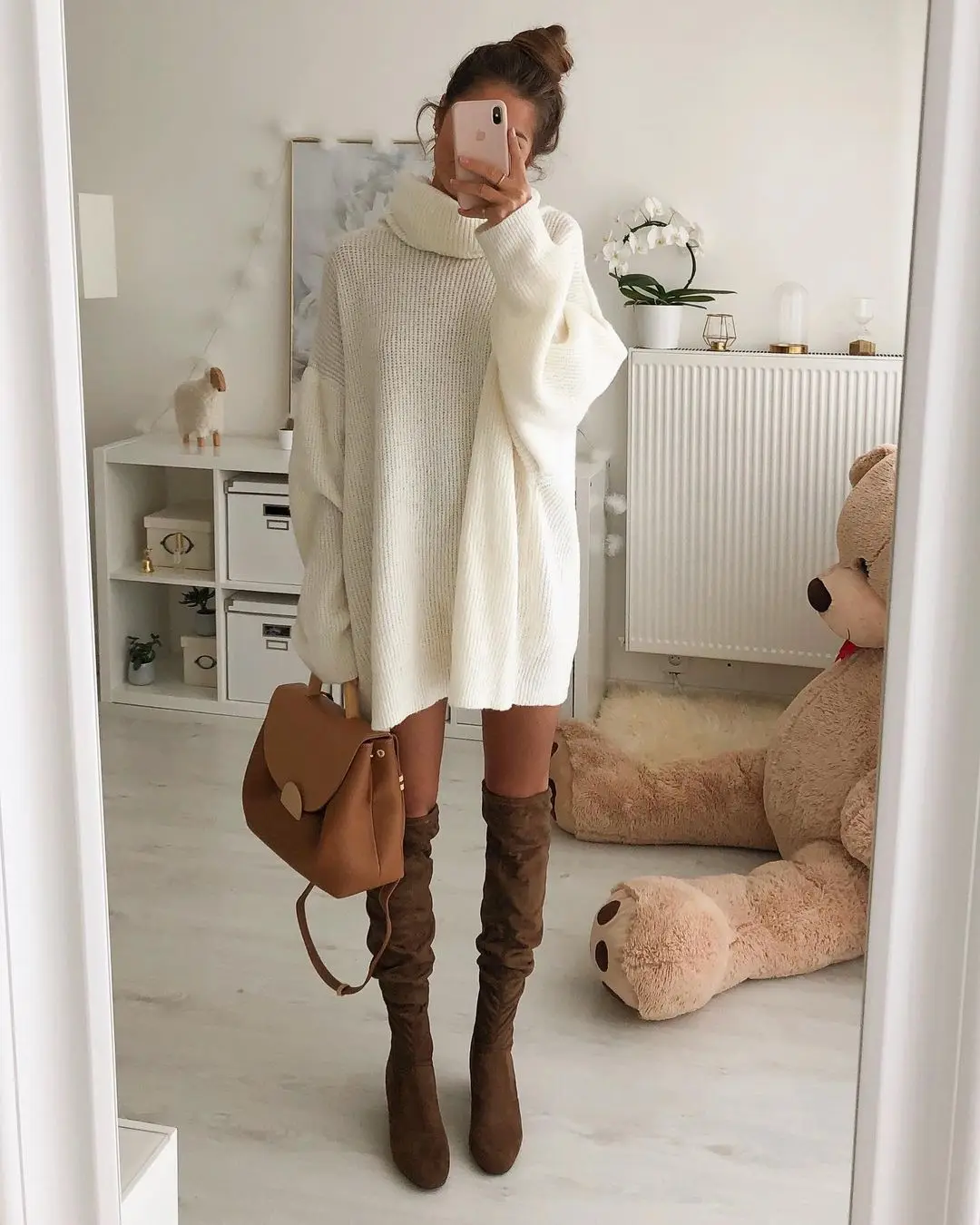 

2022 Winter new arrival fashion solid color stand neck casual loose sweater dress long sleeved high quality women clothing