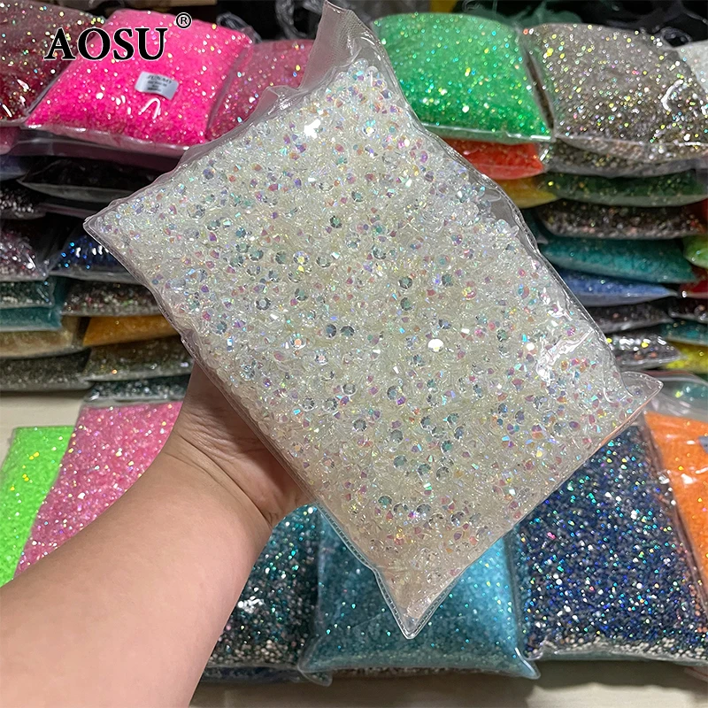 

AOSU Bulk Package 2mm 3mm 4mm 5mm 6mm Round Strass Gems Flatback AB Crystals Jelly Resin Rhinestones For Dress, Ab rhinestones