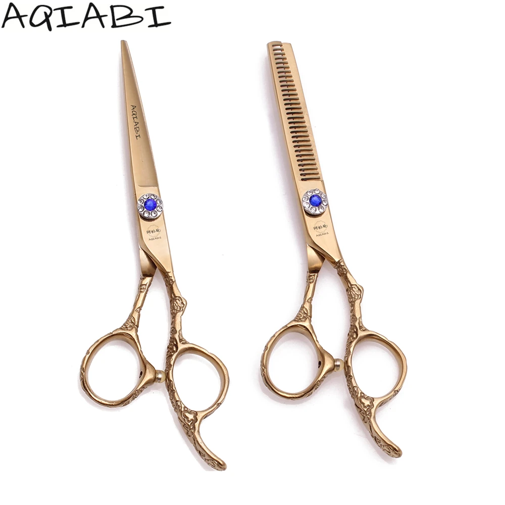 

Hairdressing Scissors 5.5'' 6" AQIABI JP Stainless Hair Scissors Cutting Scissors Thinning Shears Gold A9002, Gold color