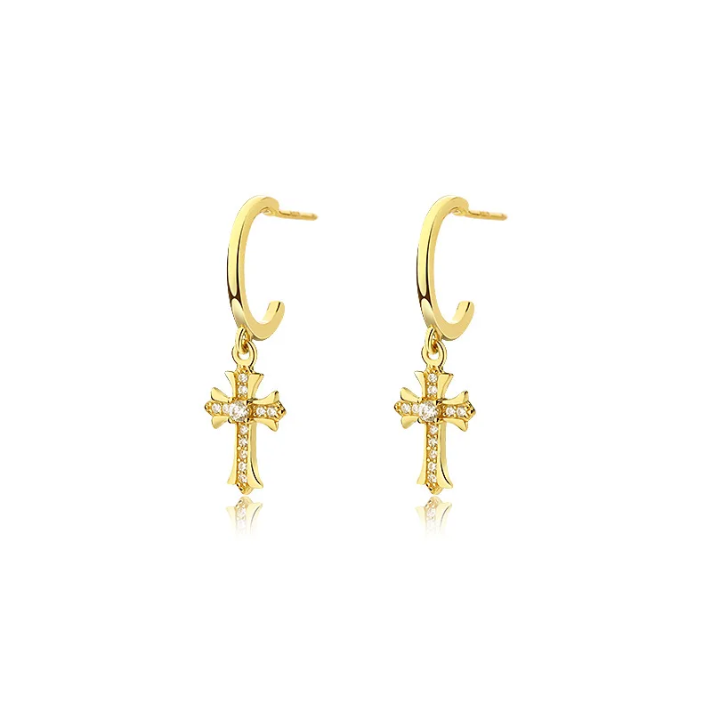 

VIANRLA 925 Silver Earrings Fashion Jewelry Earring Charms Cross Pendant 18k Gold Plated Sterling Silver Earrings Women dropship
