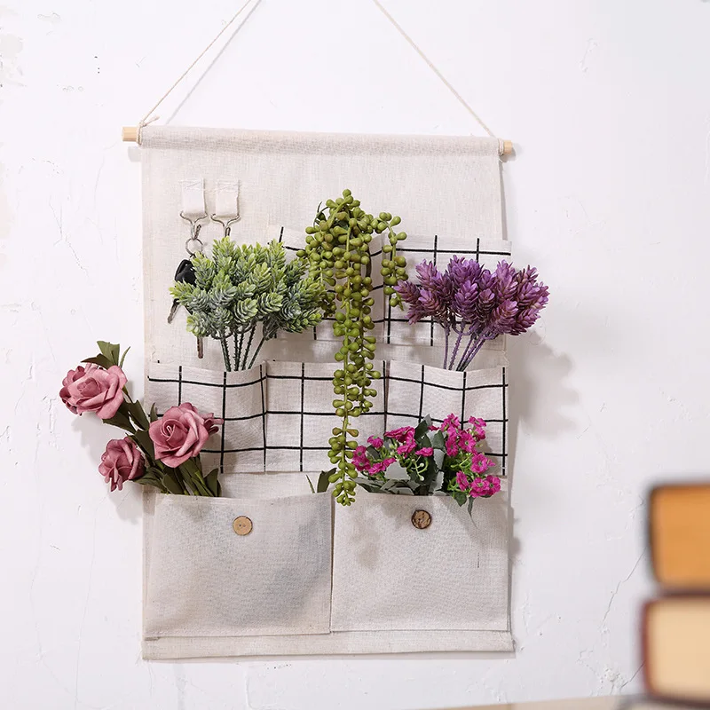 

Wall household waterproof canvas hanging storage organizer,Tools store linen cottondoor decoration hanging bags, Customized color