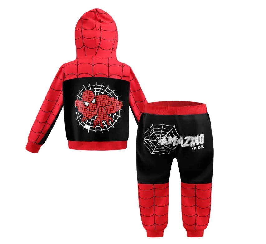 Niños Chicos Spiderman Cremallera Con capucha Prendas con capucha Chaqueta Pantalones largos trajes Tracksuits