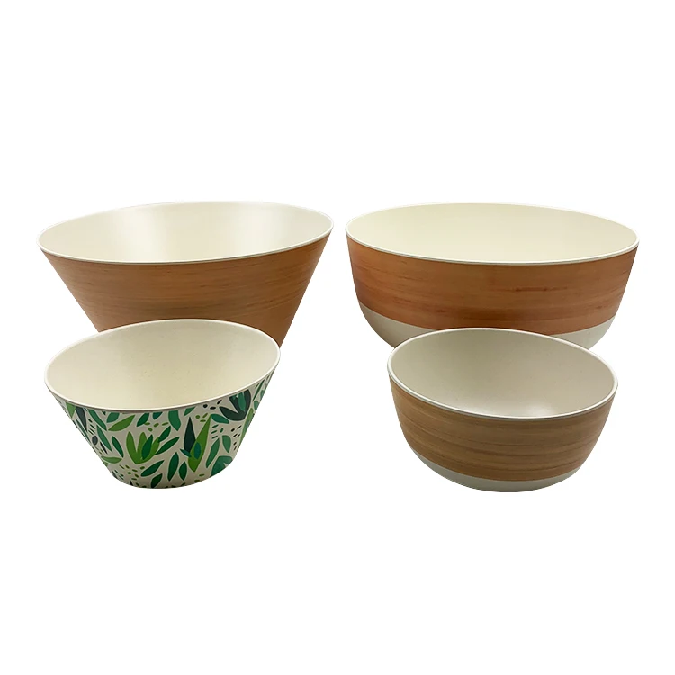 

Reusable Decal Print Round Bowl Bamboo fiber salad Bowl, As picture
