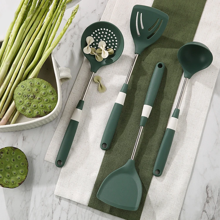 

Free Sample Heat Resistant Silicone Cooking Utensil Set 6pcs Non Stick Silicone Cookware Set Kitchen, Green