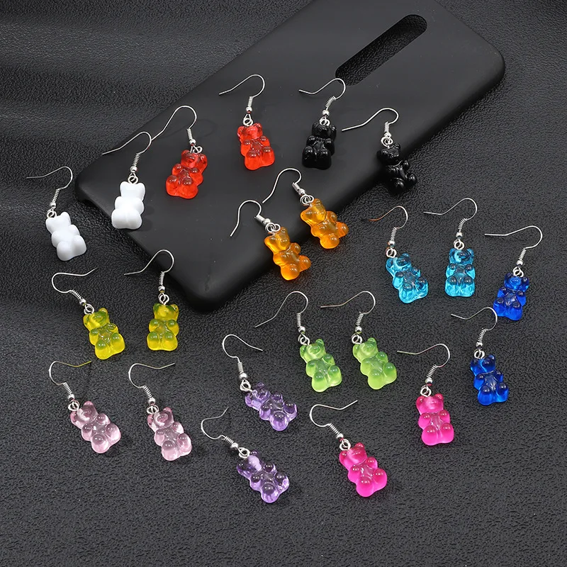 

Fashion DIY Cartoon Animal Bear Earrings Creative Drop Jewelry For Women Girl Gifts Resin Gummy Bear Dangle Earrings