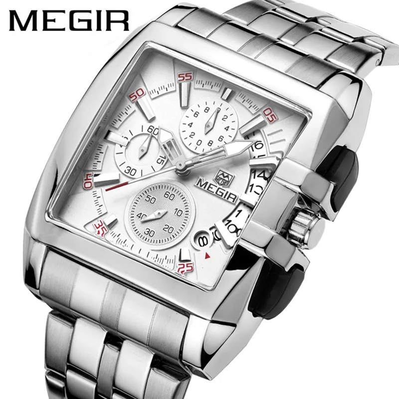 

Megir MS2018G-1 Men Quartz Waterproof Watch Original & Luxury Stainless Steel Brand Square Watches, As pictures