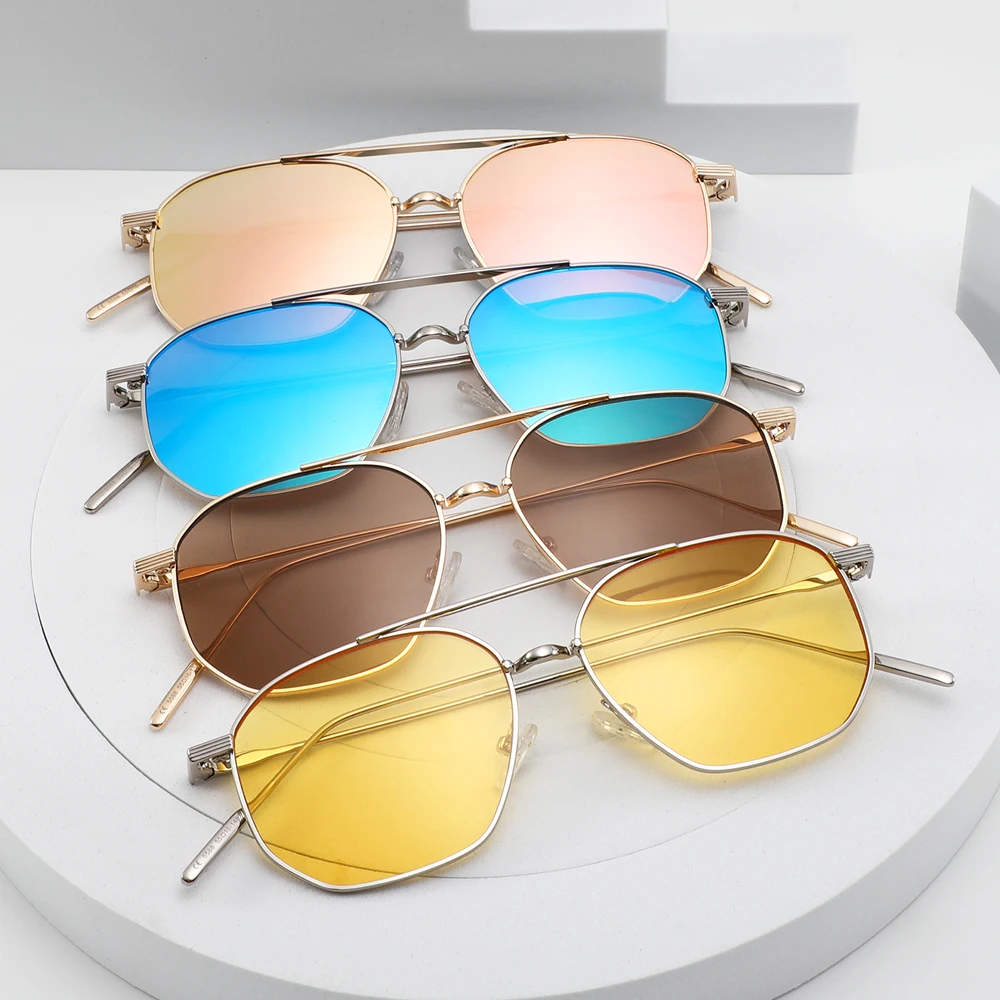 

2022 New design Metal frame square women colorful mirrored fashion luxury shades sunglasses in stock