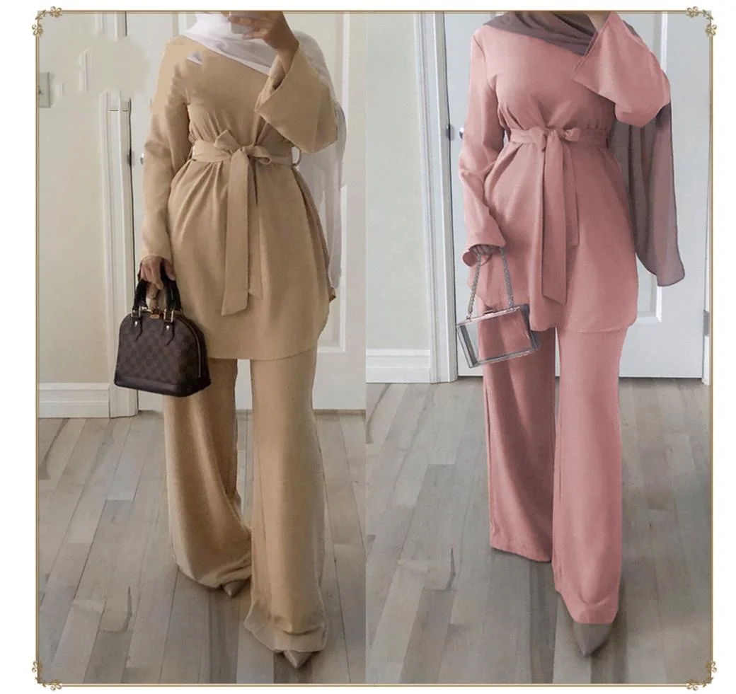 

Wholesale Dubai Abaya Turkey Muslim Dress Set Kaftan Islam Clothing Abayas for Women Two Pieces Caftan