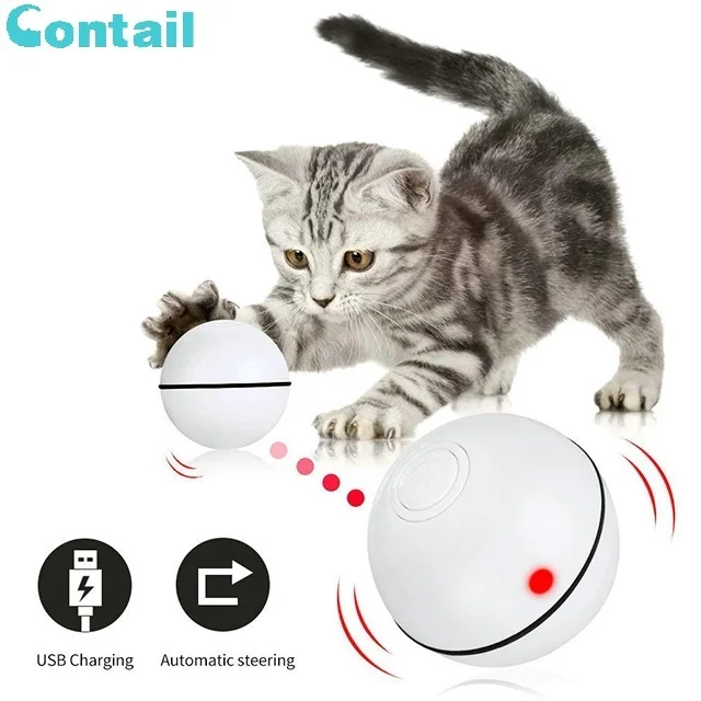 

Amazon Hot Sale Christmas Pet Cat Toys, USB Rechargeable Automatic Electric LED Light Cat Interactive Toy Ball, White/green/pink